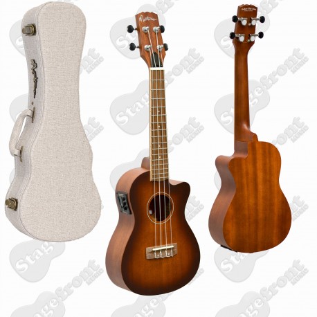 MARTINEZ TENOR UKULELE SOLID MAHOGANY TOP ACOUSTIC ELECTRIC WITH HARD CASE MSBT-6C-NST