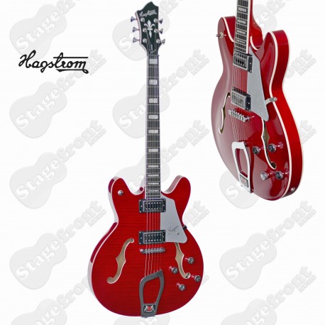 HAGSTROM SUVIKWCT HOLLOW BODY GUITAR IN RED GLOSS WITH CASE