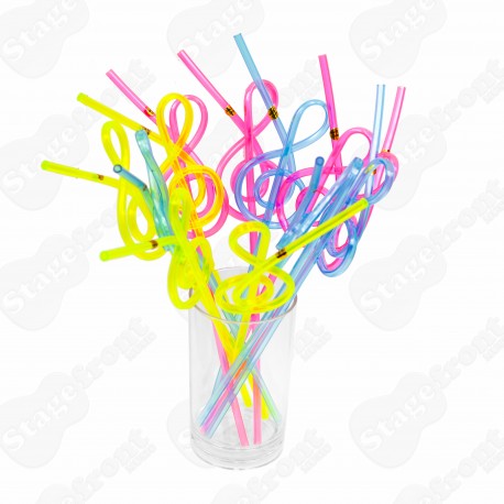 Plastic Treble Clef Straws Gift In Assorted Colours