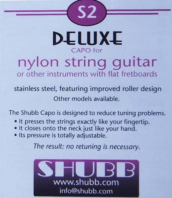 SHUBB S2 STAINLESS STEEL CAPO FOR NYLON STRING GUITARS