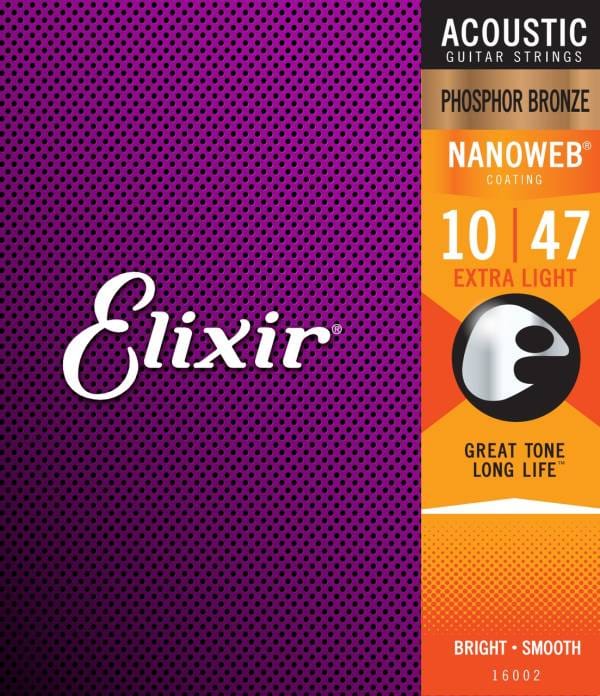3 SETS OF ELIXIR ACOUSTIC NANOWEB PHOSPHOR BRONZE GUITAR STRINGS - SELECT GAUGE