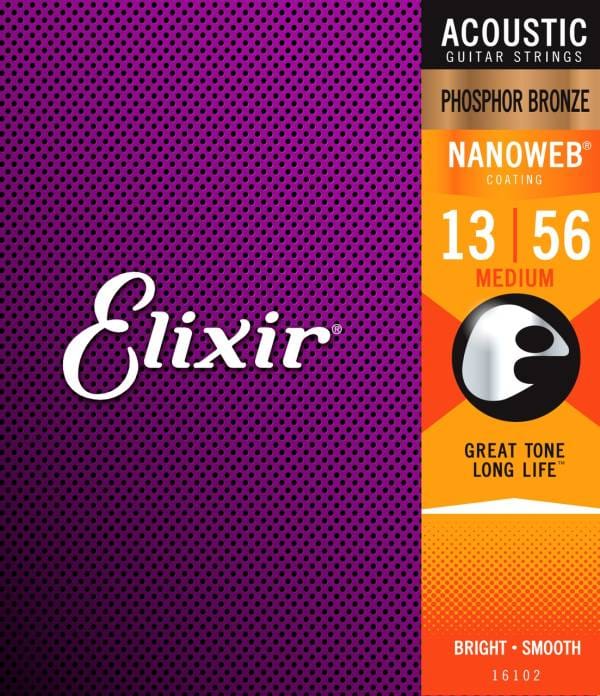 3 SETS OF ELIXIR ACOUSTIC NANOWEB PHOSPHOR BRONZE GUITAR STRINGS - SELECT GAUGE