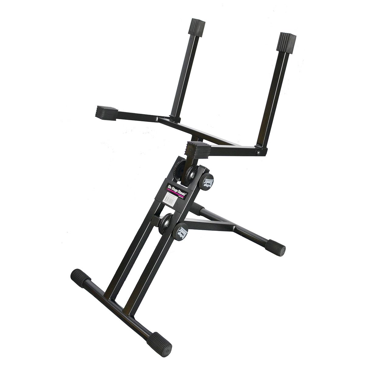 A black On-Stage RS7705 adjustable A-frame amplifier stand with visible locking gears and rubberized feet.