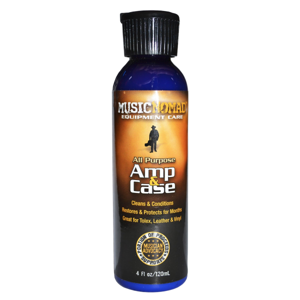 A single bottle of Music Nomad All Purpose Amp & Case cleaner with a black cap.