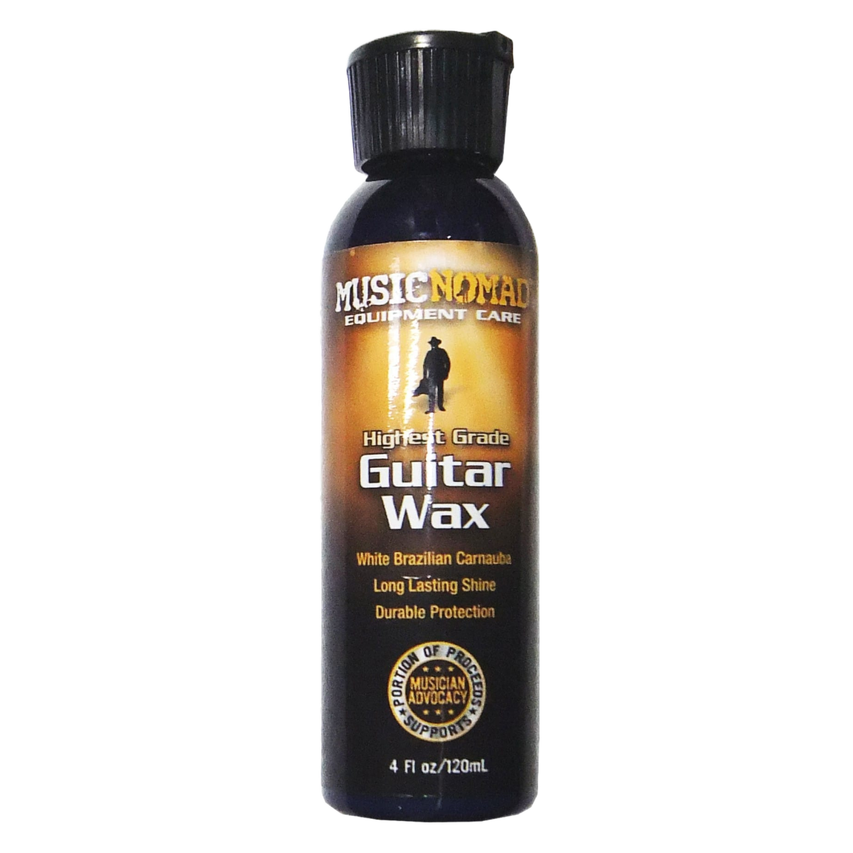 A single dark bottle of Music Nomad Highest Grade Guitar Wax with a black cap.