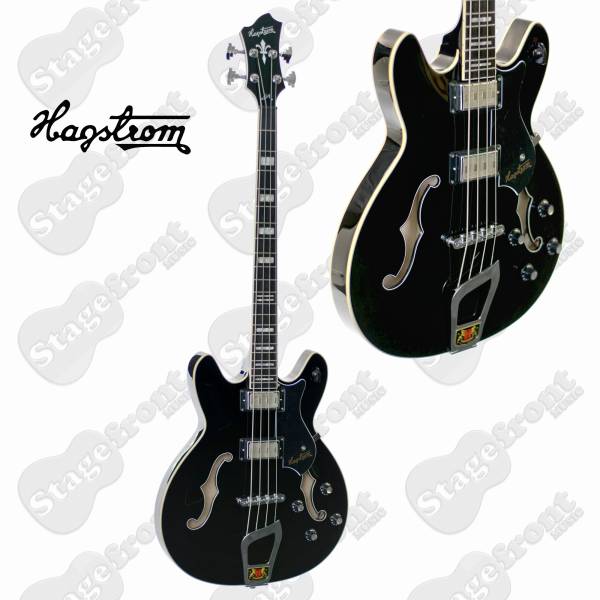 HAGSTROM VIKBBLK SEMI-HOLLOW BODY VIKING ELECTRIC BASS GUITAR. w/CASE