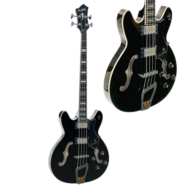 HAGSTROM VIKBBLK SEMI-HOLLOW BODY VIKING ELECTRIC BASS GUITAR. w/CASE