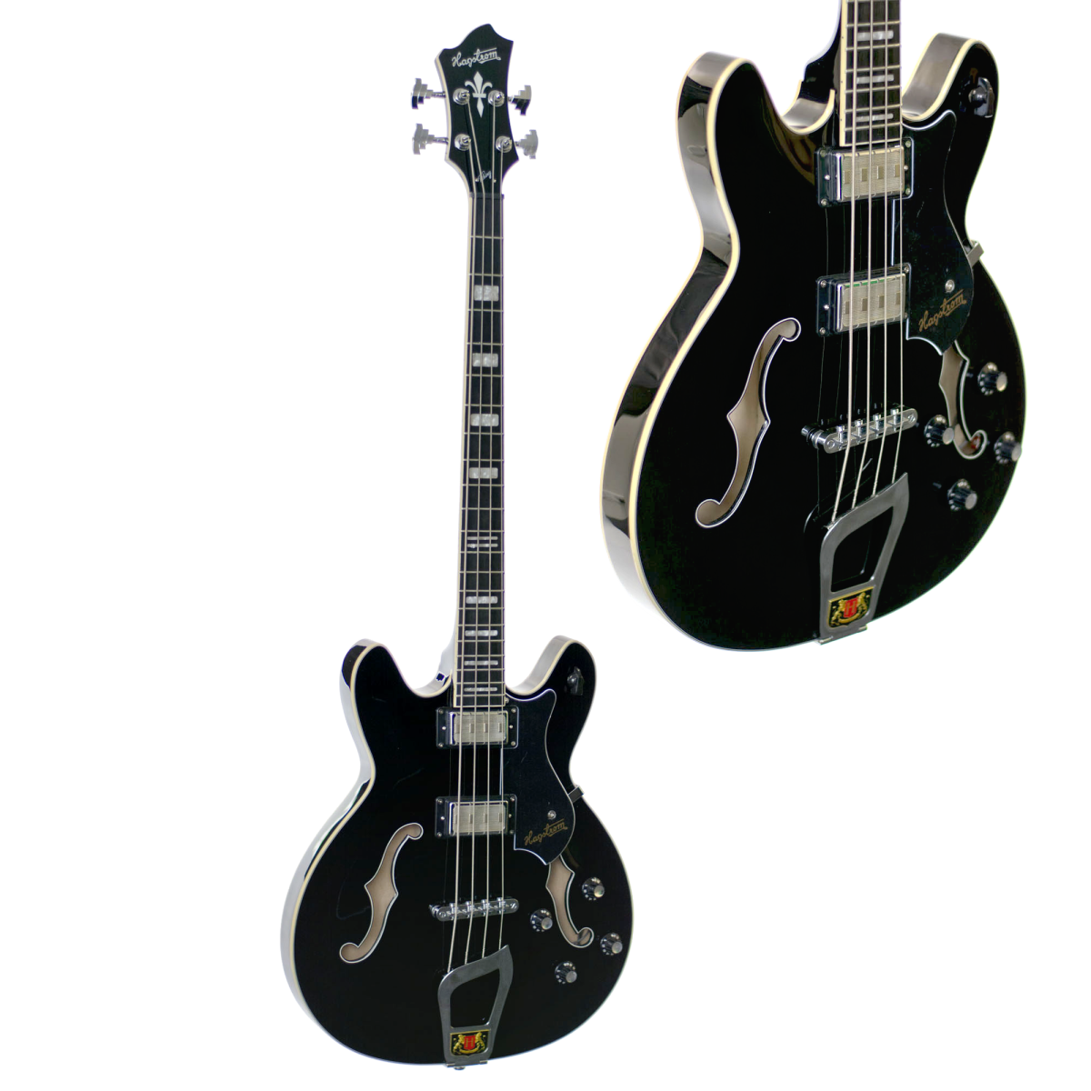 HAGSTROM VIKBBLK SEMI-HOLLOW BODY VIKING ELECTRIC BASS GUITAR. w/CASE
