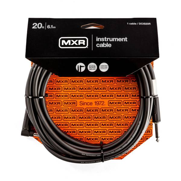 MXR DCIS20R 20 FOOT NOISELESS INSTRUMENT CABLE STRAIGHT-RIGHT ANGLE JACK GUITAR LEAD