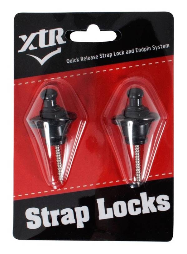 XTR GPX01B GUITAR STRAPLOCK BLACK PAIR METAL WITH MOUNTING SCREWS