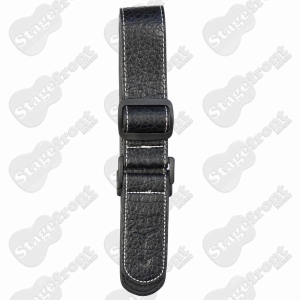 XTR LEATHER STYLE 1½” UKULELE STRAP CHROME END PIN BLACK W/ WHITE STITCHING