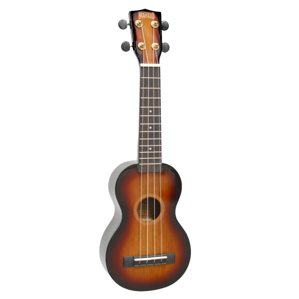 A Mahalo soprano ukulele featuring a three-tone sunburst finish, dark fretboard, and headstock.