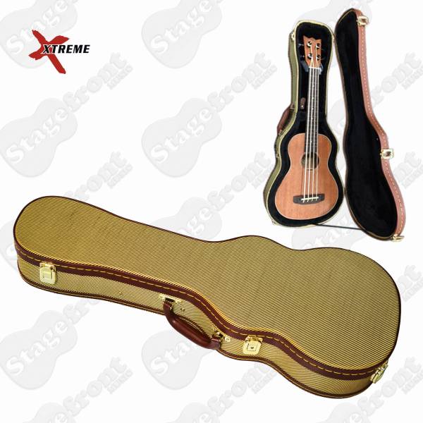 UKULELE HARD CASE SUITS BASS & BARITONE UKE TOUGH VINTAGE STYLE YELLOW TWEED
