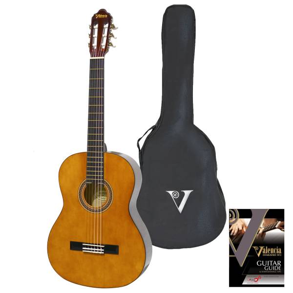 VALENCIA LEFT HAND ¾ SIZE CLASSICAL GUITAR NATURAL GLOSS W/ GUITAR GUIDE VC103L