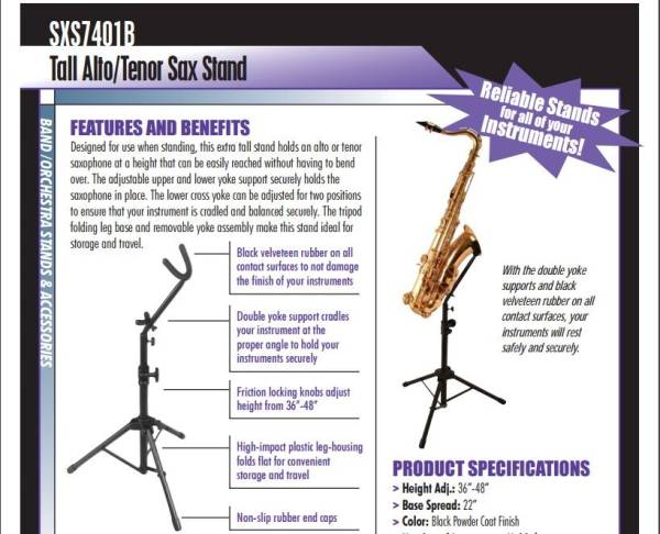 ONSTAGE SXS7501B ON STAGE BARITONE SAX STAND