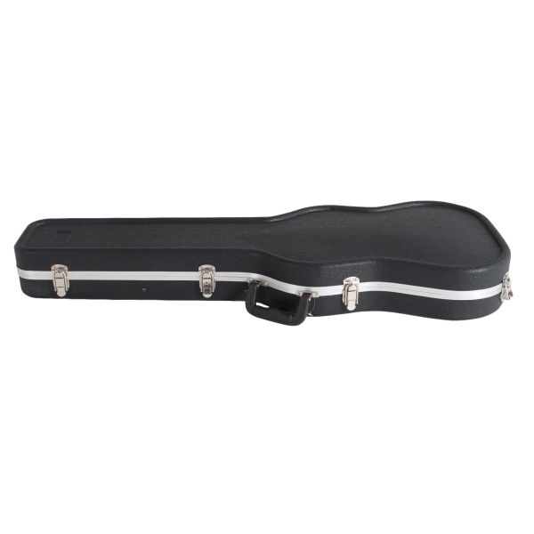 A single closed V-Case VCS108 black ABS moulded electric guitar hardcase lying horizontally, displaying silver latches, an aluminium valance, and a black carrying handle.