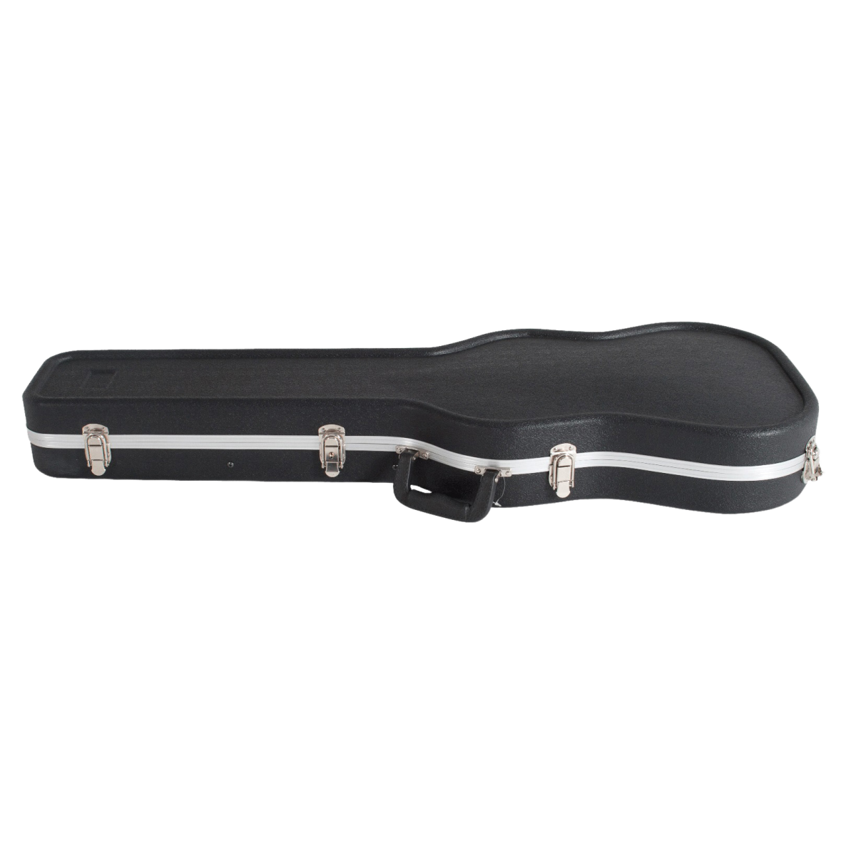 A single closed V-Case VCS108 black ABS moulded electric guitar hardcase lying horizontally, displaying silver latches, an aluminium valance, and a black carrying handle.