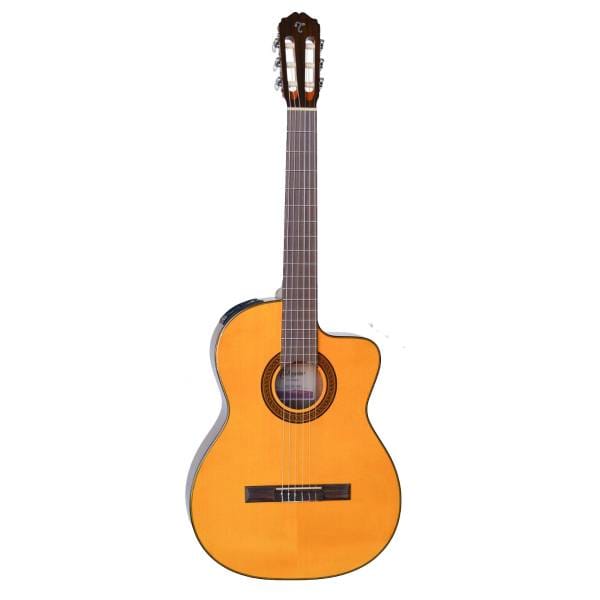 Front view of a Takamine GC3CENAT acoustic-electric classical guitar featuring a solid cedar gloss top, cutaway, and nylon strings.