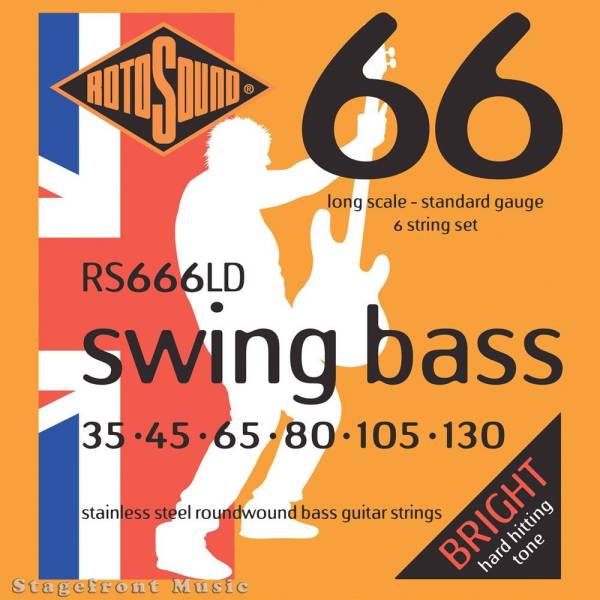 ROTOSOUND RS666LD 35-130 SWING BASS 66 STAINLESS STEEL 6 STRING BASS GUITAR SET