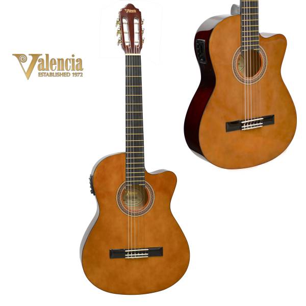 VALENCIA VC104TCE FULL SIZE THINLINE ACOUSTIC ELECTRIC CLASSICAL NYLON GUITAR