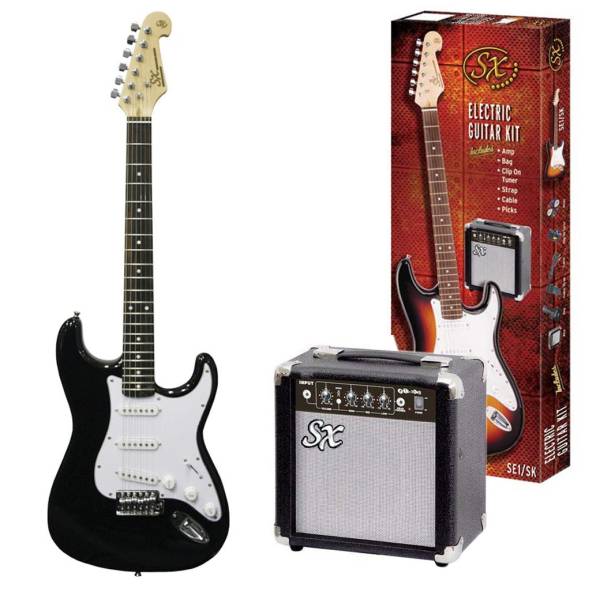 SX SE1SKB ELECTRIC GUITAR WITH ACCESSORY PACKAGE GIG BAG AND AMP