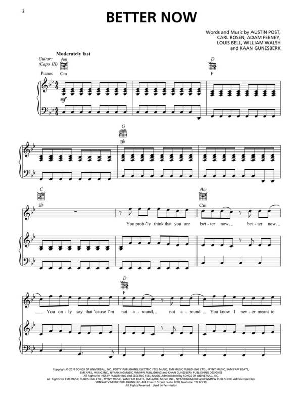 CHART HITS OF 2018 - 2019 PVG PIANO VOCAL GUITAR ALL THE POPULAR HIT SONGS