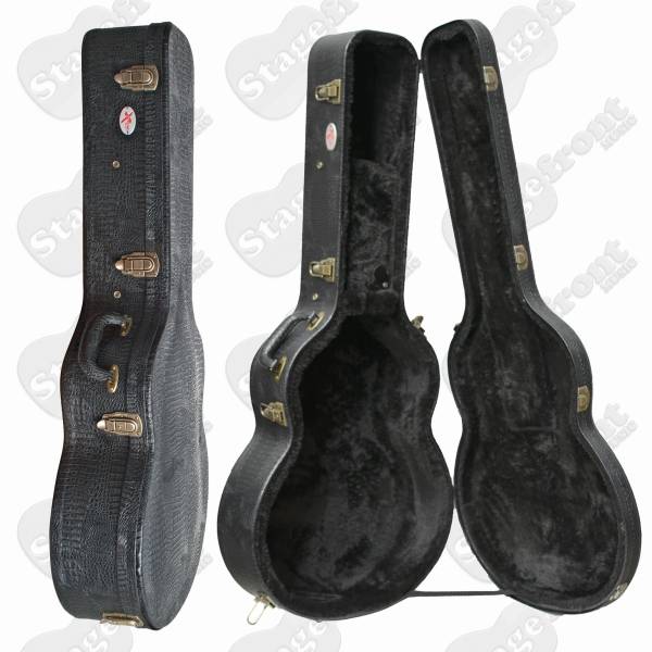 GUITAR HARD CASE BLACK CROC VINYL AUDITORIUM SIZE HEAVY DUTY ARCHED TOP PLYWOOD