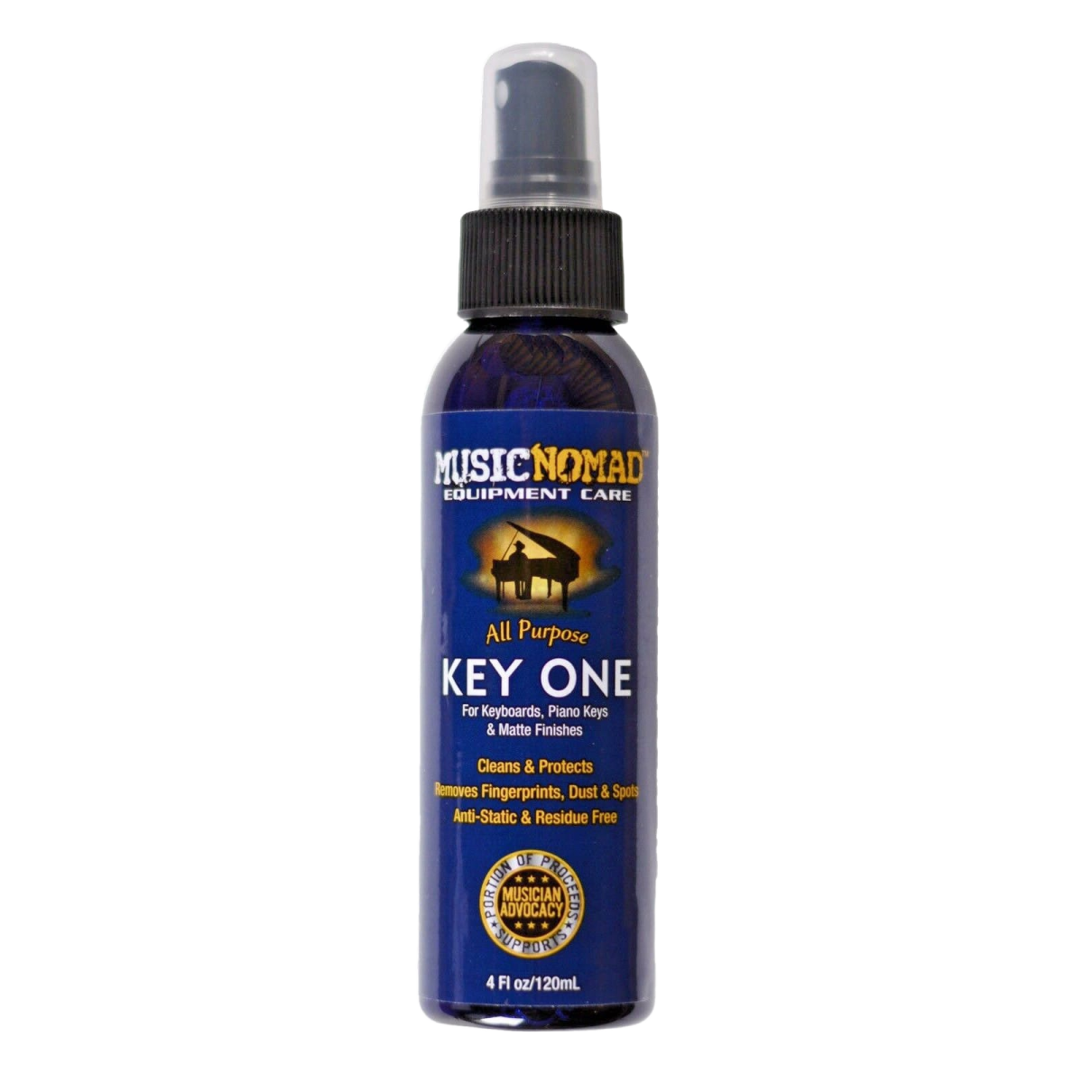 Single four ounce spray bottle of Music Nomad Key ONE cleaner.