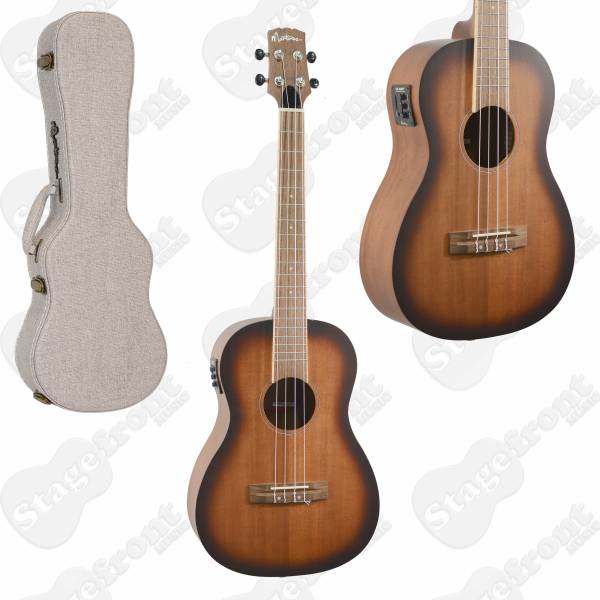 MARTINEZ BARITONE UKULELE SOLID MAHOGANY TOP ACOUSTIC ELECTRIC WITH HARD CASE
