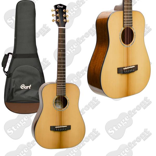 CORT GOLD TRAVELLER MINI ¾ BODY ACOUSTIC ALL SOLID TRAVEL GUITAR WITH SOFT CASE