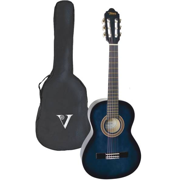 Valencia Classical Nylon String Guitar Blue Burst with Bag