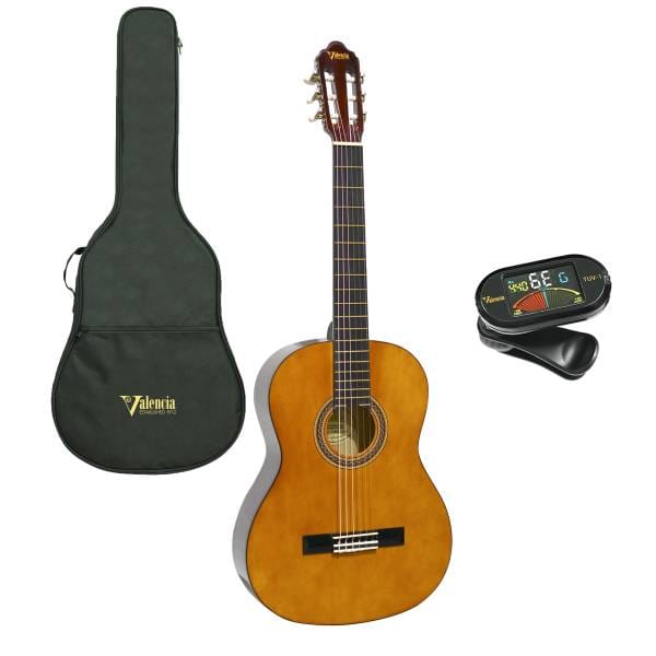Valencia Student Classical Guitar Kit Natural Gloss with Bag and Tuner