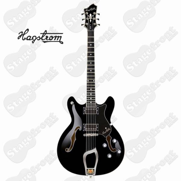 HAGSTROM VIKBLK VIKING SEMI-HOLLOW BODY GUITAR IN BLACK GLOSS WITH CASE