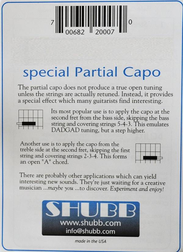SHUBB C7 NICKEL PARTIAL CAPO COVERS 3 INSIDE STRINGS - MADE IN USA