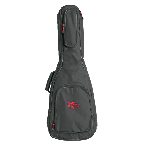 TRAVELLER / SMALL BODY TRAVEL GUITAR HEAVY PADDED GIG CARRY BAG SHOWING HANDLE AND XTREME RED LOGO