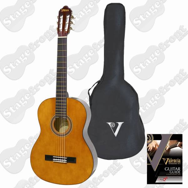 VALENCIA LEFT HAND FULL SIZE CLASSICAL GUITAR NATURAL GLOSS W/ GUITAR GUIDE VC104L