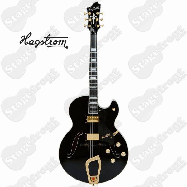HAGSTROM HJ500BLK SEMI-HOLLOW BODY JAZZ GUITAR BLACK GLOSS FINISH with CASE