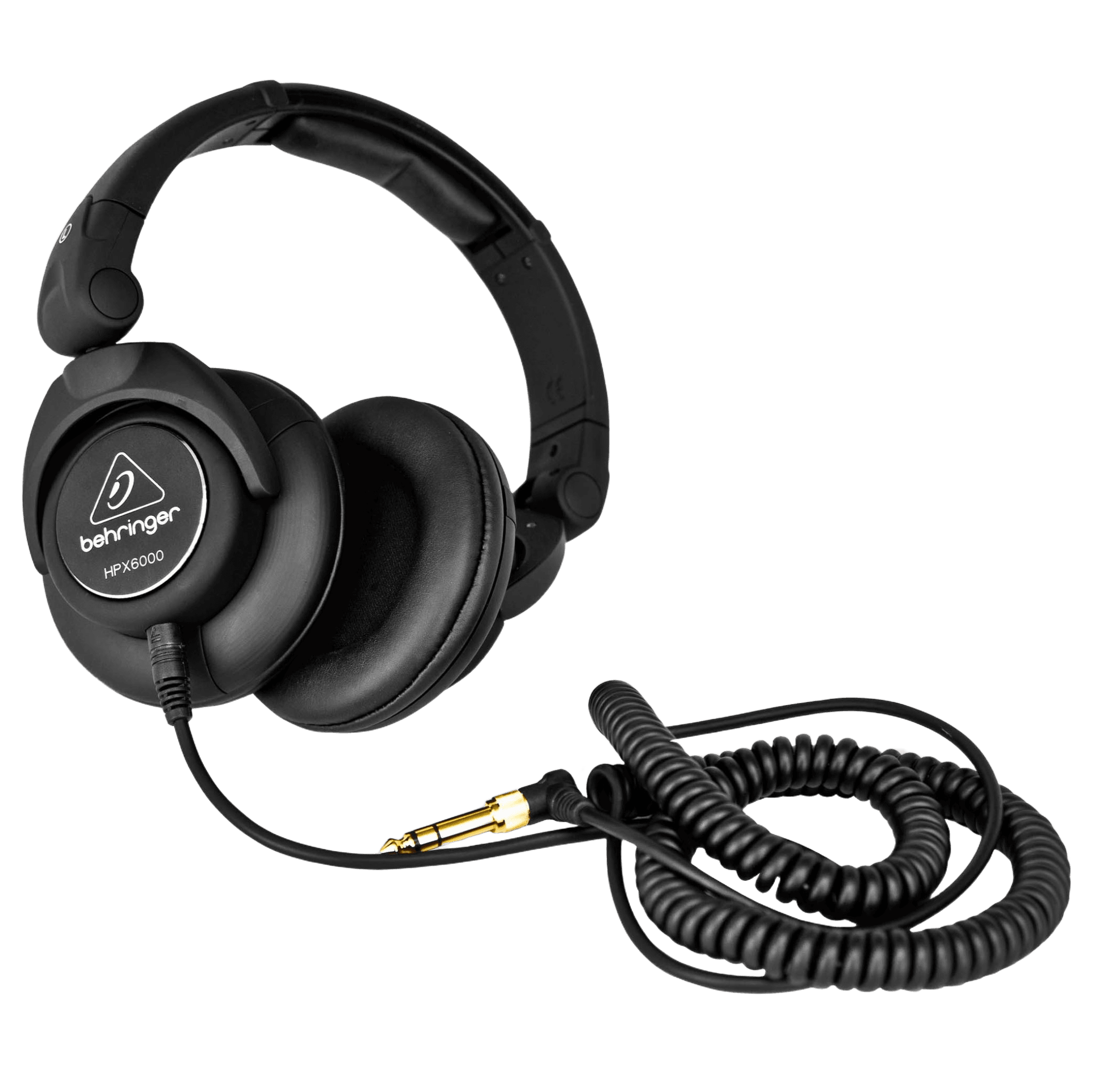 Black Behringer HPX6000 over-ear DJ headphones with silver ring accents on the earcups.