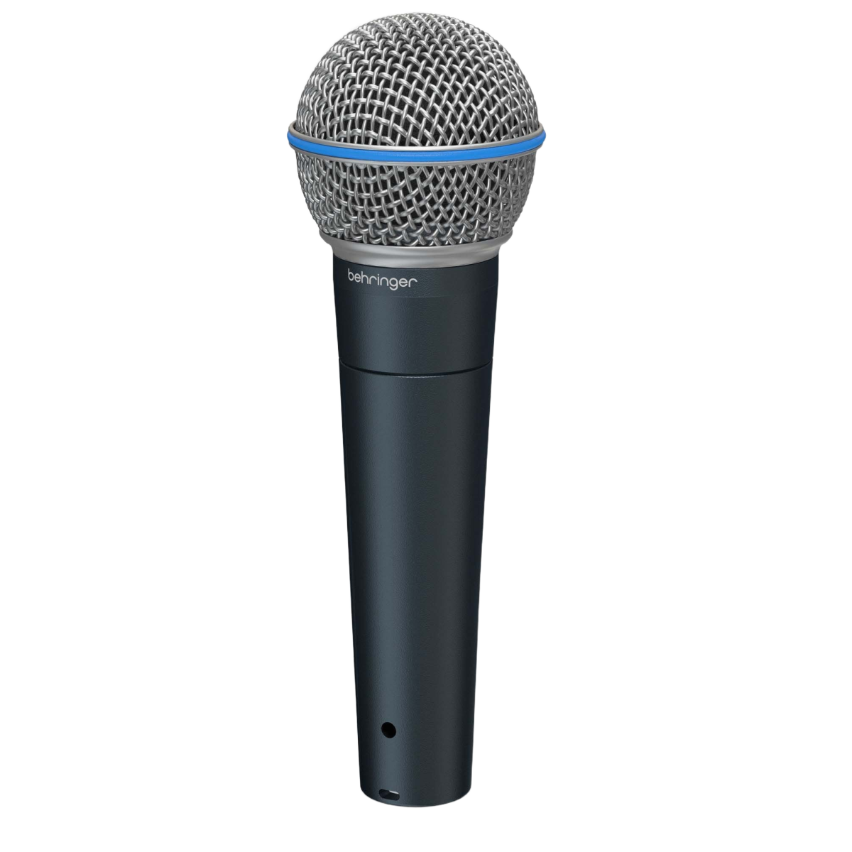 : A Behringer BA 85A handheld dynamic microphone featuring a dark handle and a silver wire mesh grille.