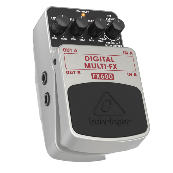A light blue Behringer FX600 Digital Multi-FX pedal showing top-mounted control knobs.