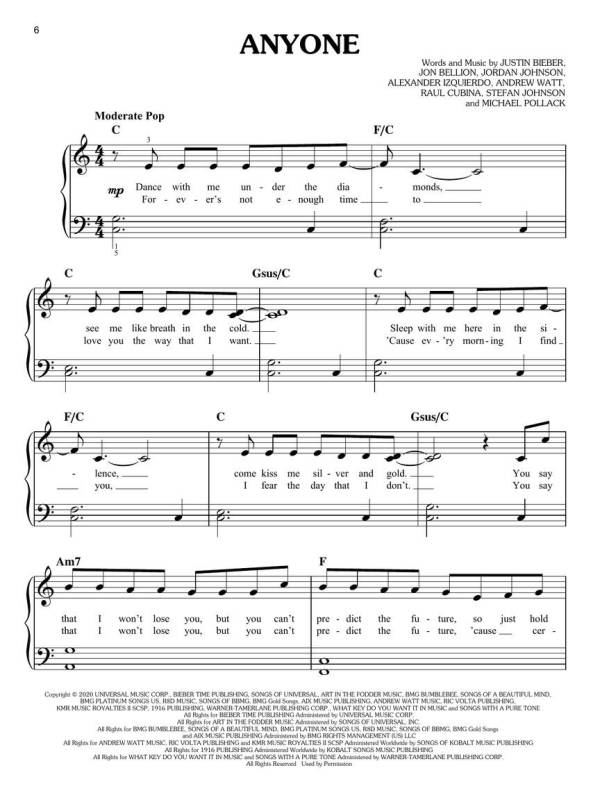 CHART HITS OF 2020-2021 FOR EASY PIANO TOP HITS