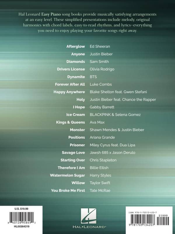 CHART HITS OF 2020-2021 FOR EASY PIANO TOP HITS