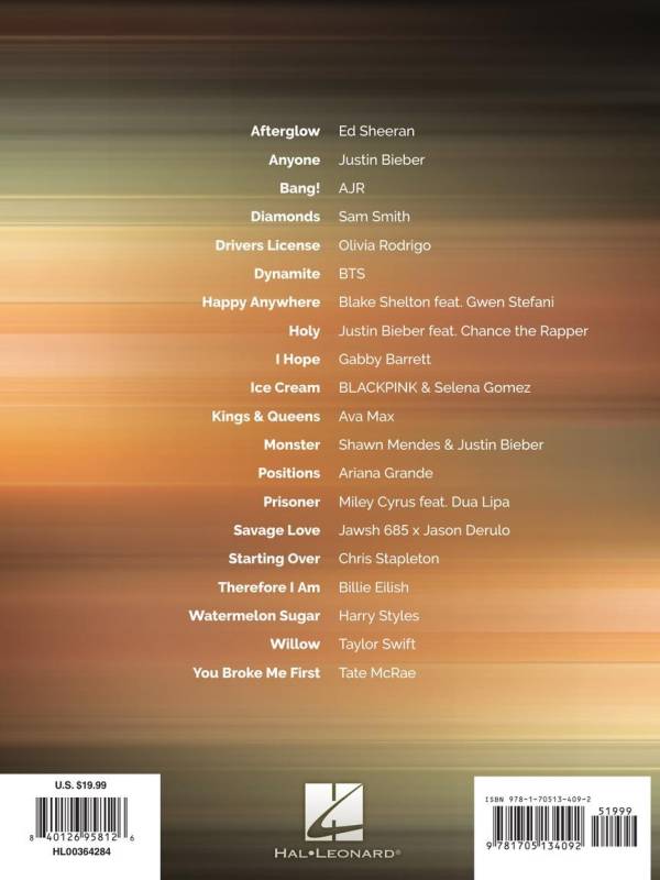CHART HITS OF 2020-2021 FOR PVG PIANO VOCAL GUITAR TOP HITS