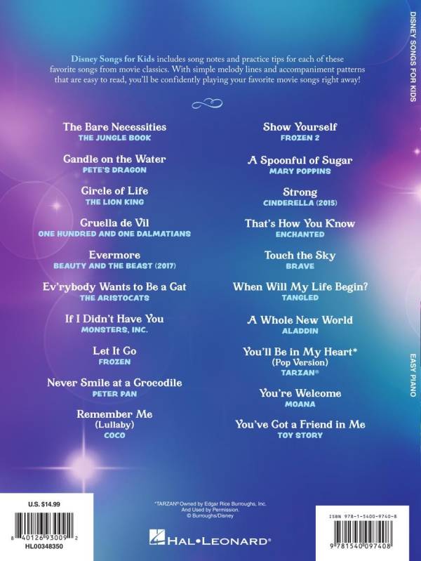 DISNEY SONGS FOR KIDS EASY PIANO