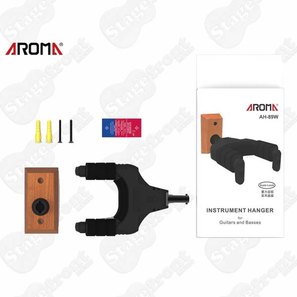 AROMA AH-89W LOCKING GUITAR WALL HANGER WOOD MOUNT
