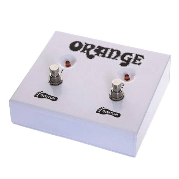 White Orange FS2 Dual Footswitch for guitar amplifiers featuring two metal stomp buttons, red LED indicators, and the classic Orange logo.