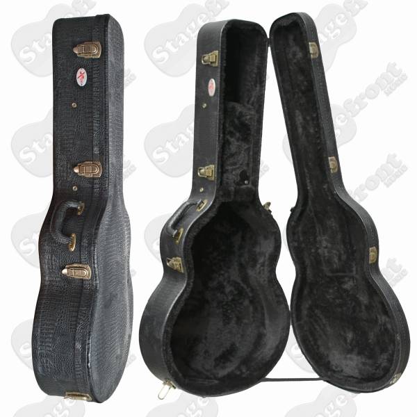 GUITAR HARD CASE JUMBO HEAVY DUTY ARCHED TOP PLYWOOD COVERED IN BLACK CROC VINYL HC3006