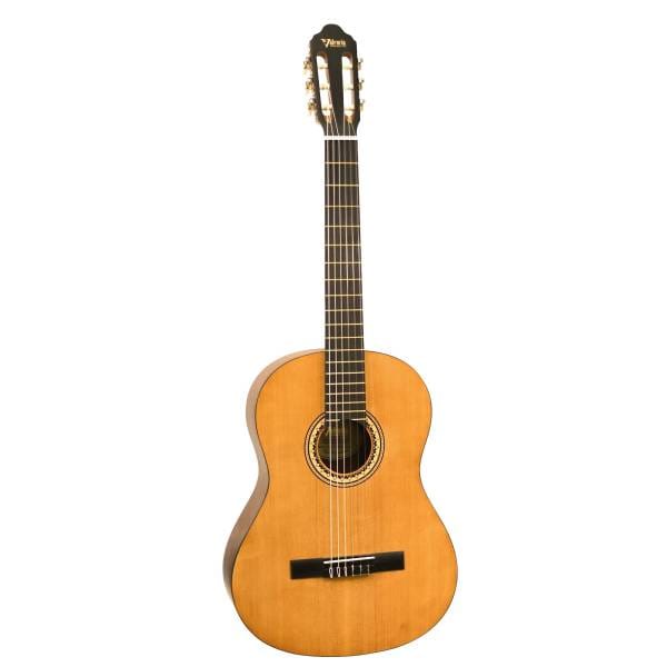 Valencia Series 200 VC203 3/4 size student classical guitar featuring a natural Sitka spruce top and nylon strings on a white background.