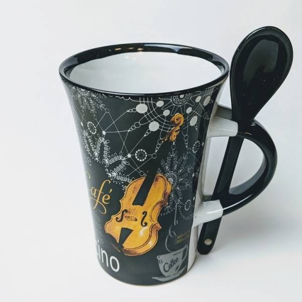 VIOLIN CAPPUCCINO COFFEE MUG WITH SPOON GREAT GIFT FOR STUDENTS, TEACHERS & MUSICIANS GIFTWARE