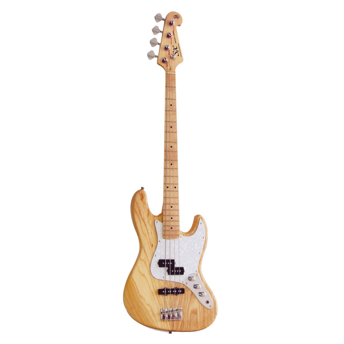 Natural ash SX ASH6JB bass guitar featuring dual single-coil pickups and a maple neck.